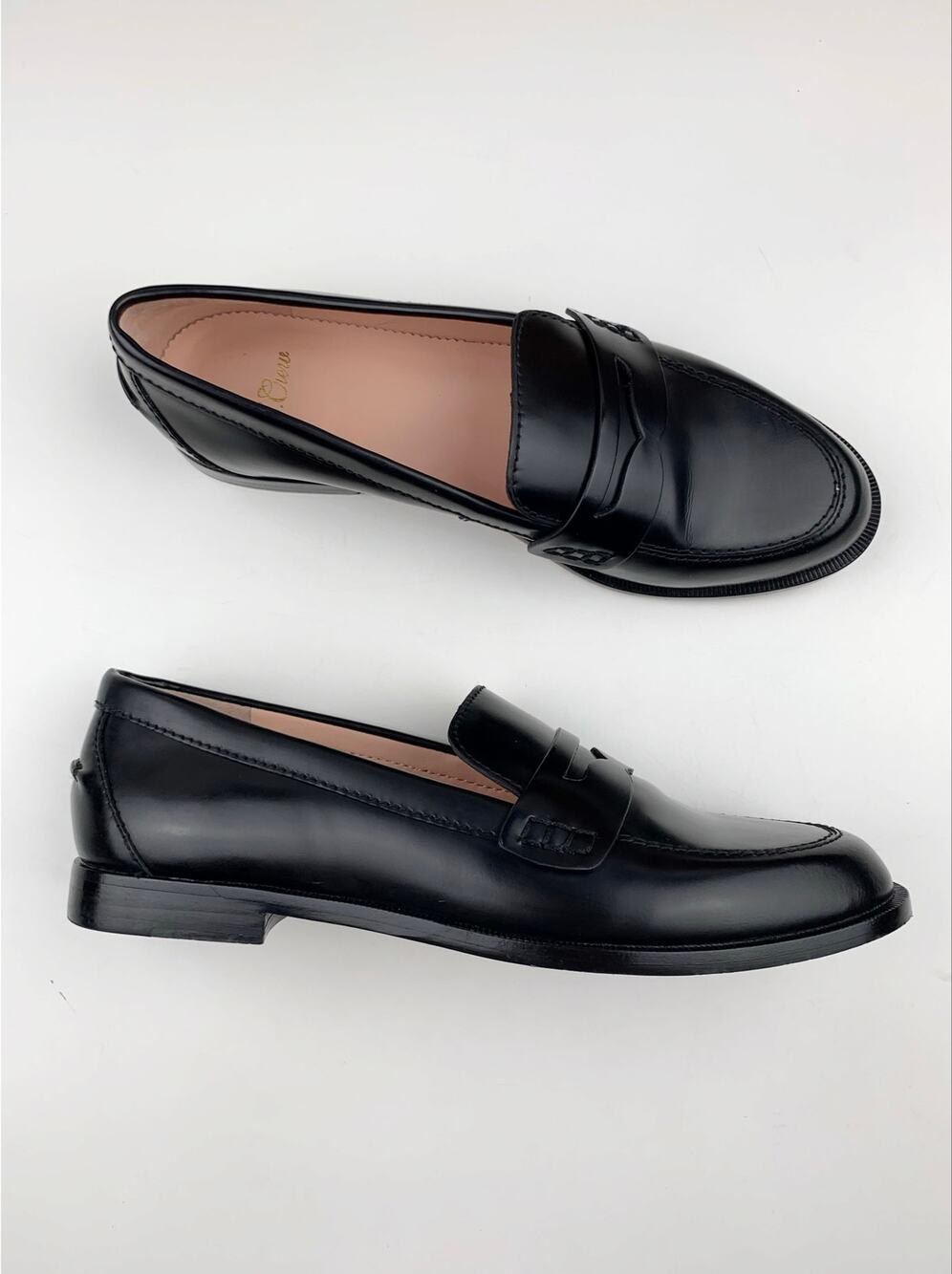 J Crew Classic Tab Loafers Spazzolato Leather Black Slip On Shoes Women's 7.5